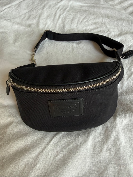 Coach Handbags - COACH Rivington Belt Bag in Black Canvas & Leather